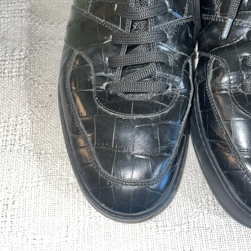 Salvatore Ferragamo Men’s Croc Motif Athletics Size 11.5 D Black Leather Luxury